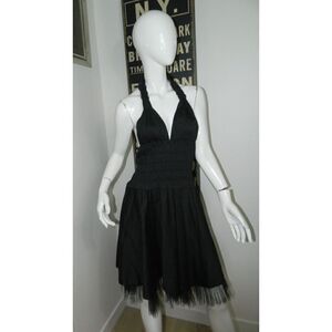 Lykke Halter Dress‎ Women's Size X-Small Black Smocked Top Tulle Underlay